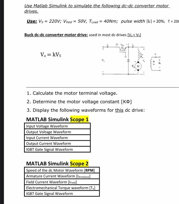 Solved Use Matlab Simulink to simulate the following dc-dc | Chegg.com