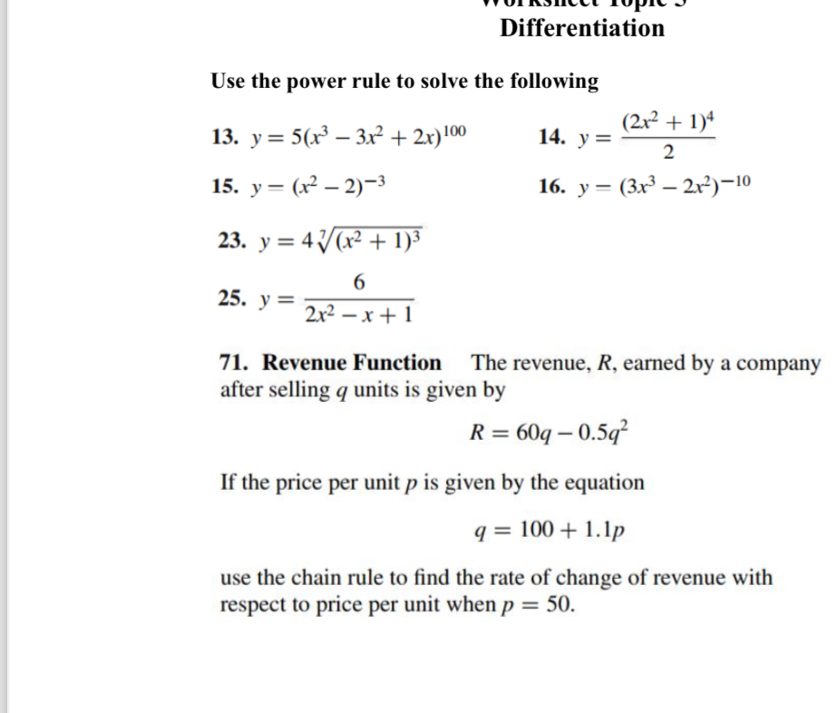 Solved DifferentiationUse the power rule to solve the | Chegg.com