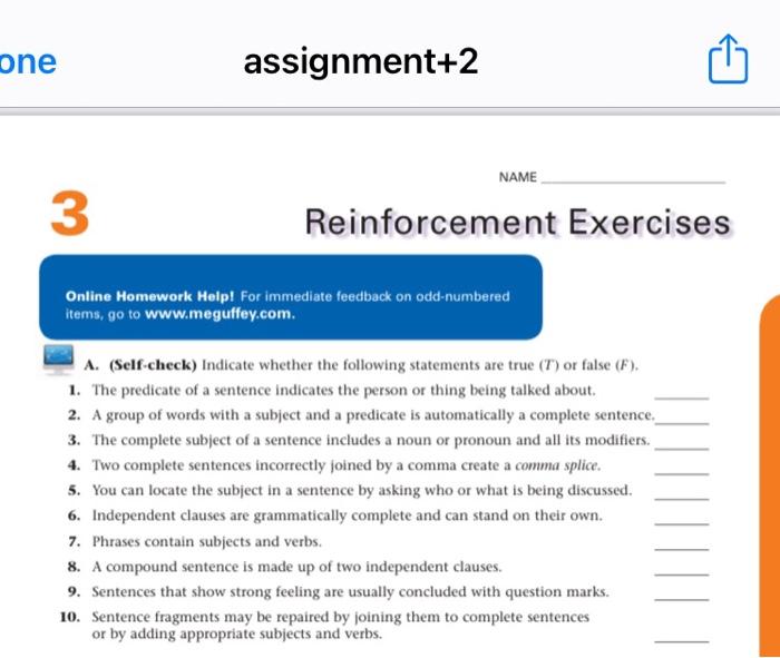 Solved one assignment+2 NAME 3 Reinforcement Exercises | Chegg.com