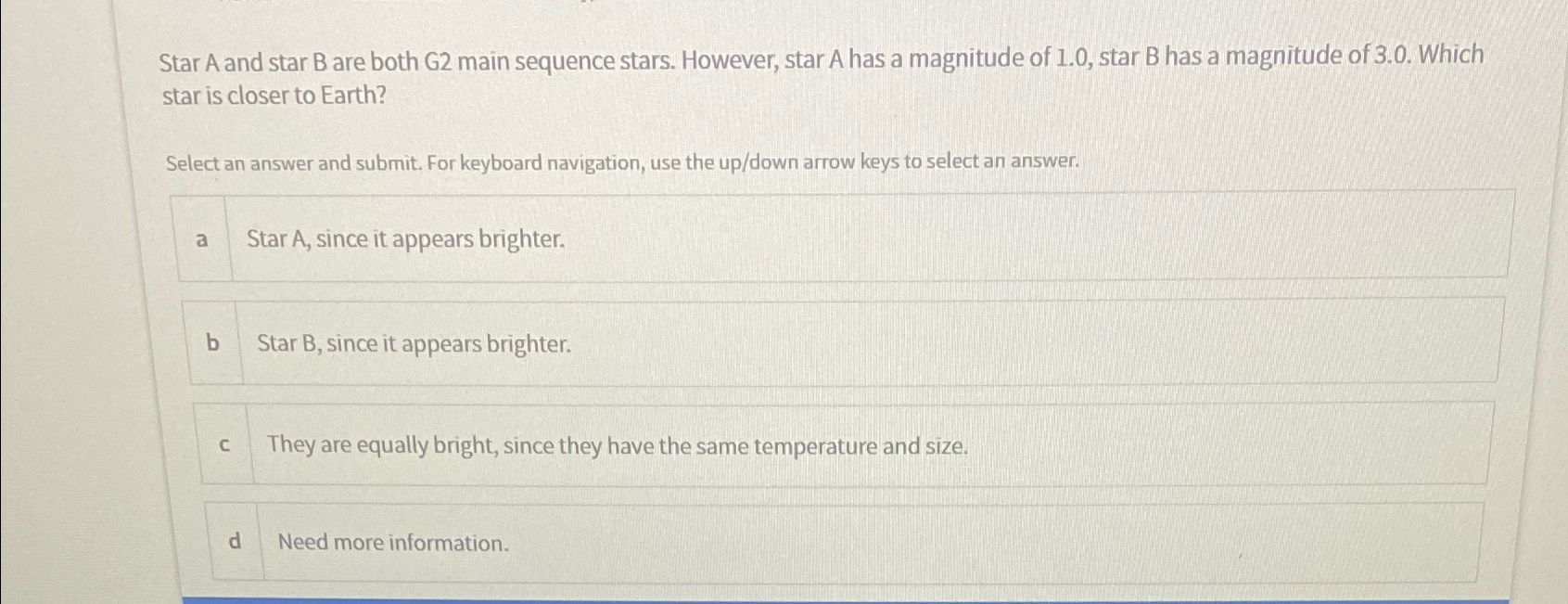 Solved Star A And Star B Are Both G2 ﻿main Sequence Stars. | Chegg.com