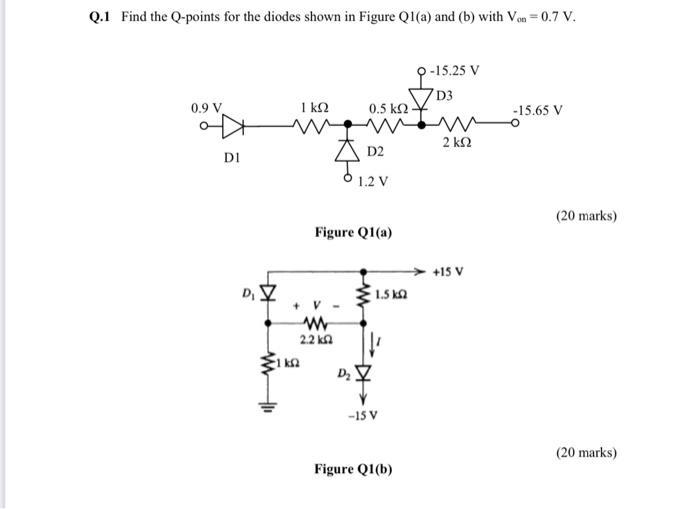 Solved Q.1 Find the Q-points for the diodes shown in Figure | Chegg.com