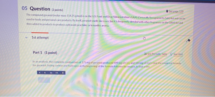 Solved See page 129 05 Question (2 points) The compound | Chegg.com