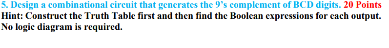 Solved Design a combinational circuit that generates the 9's | Chegg.com