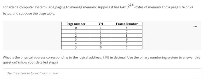 Solved consider a computer system using paging to manage | Chegg.com
