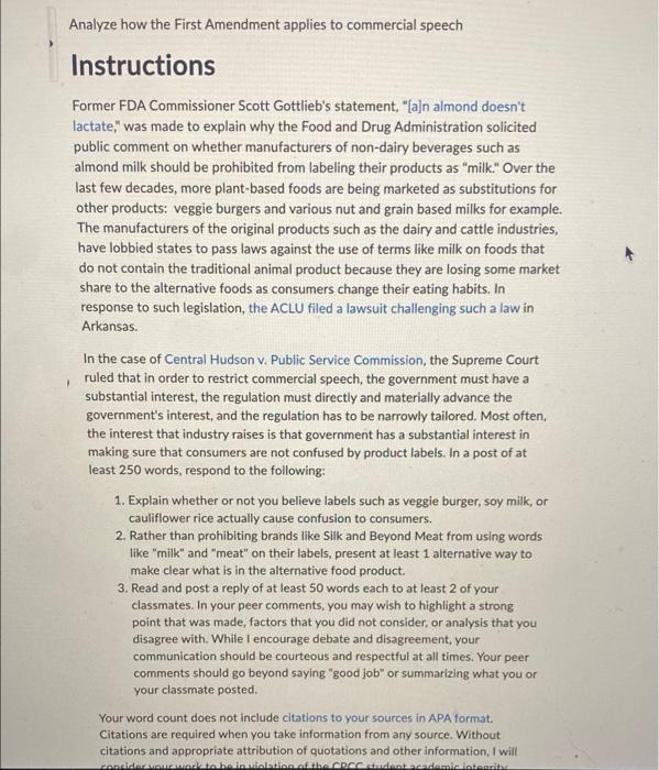Solved Analyze how the First Amendment applies to commercial | Chegg.com