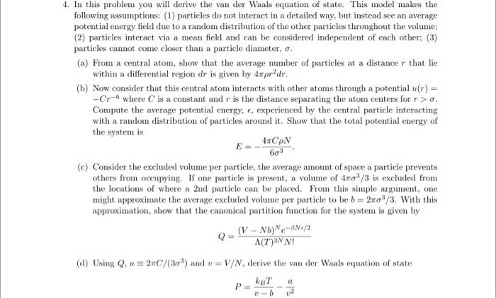 Solved 4. In this problem you will derive the van der Waals | Chegg.com