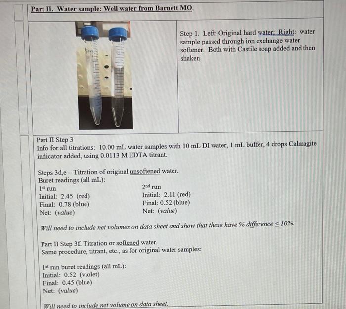 Solved Part II 6. EDTA titration Hard water sample Carry
