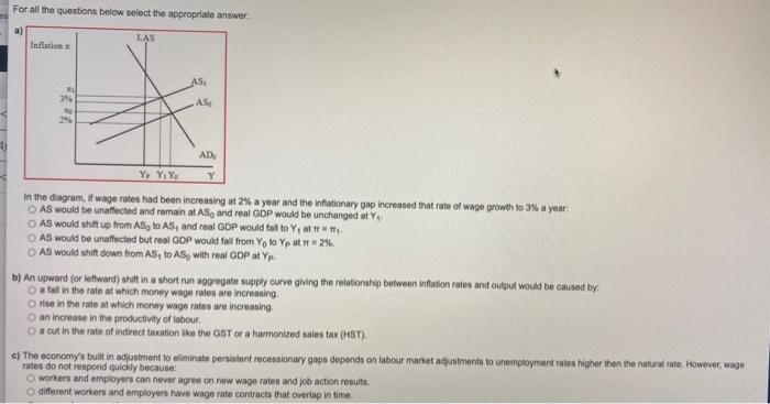Solved For all the questions below select the appropriate | Chegg.com