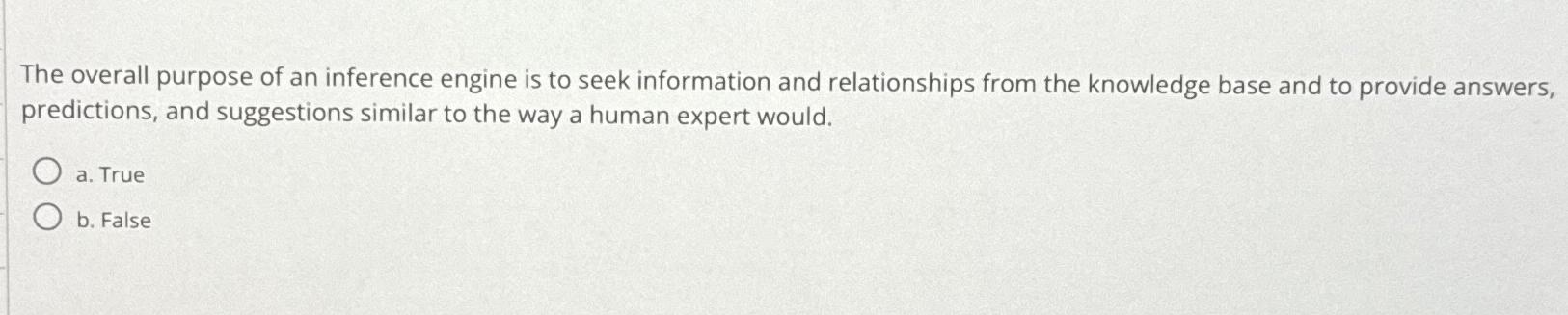Solved The overall purpose of an inference engine is to seek | Chegg.com