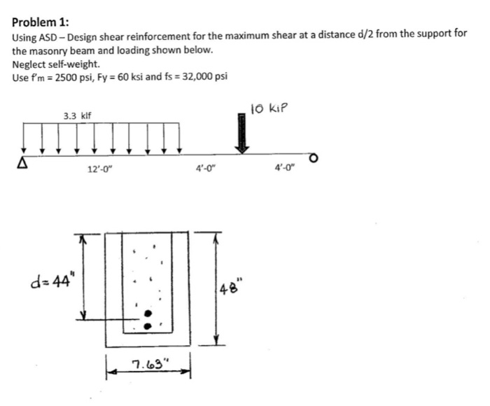 Solved Problem 1: Using ASD - Design shear reinforcement for | Chegg.com