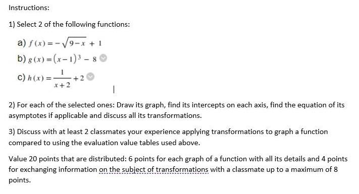 Solved Instructions: 1) Select 2 of the following functions: | Chegg.com