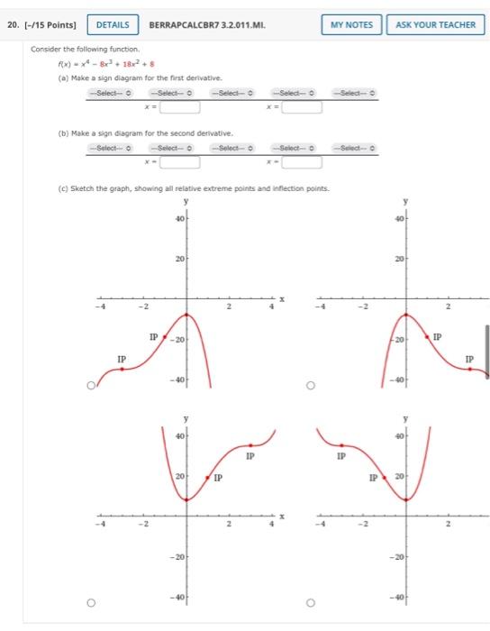 Solved Consider The Following Function F X X4−8x3 18x2 8