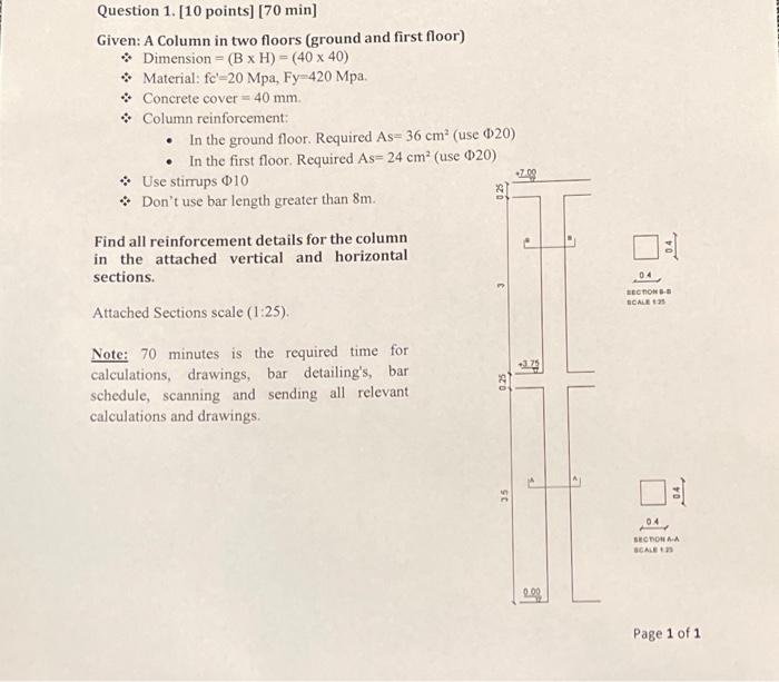 Solved Question 1. [10 Points] [70 Min] Given: A Column In | Chegg.com