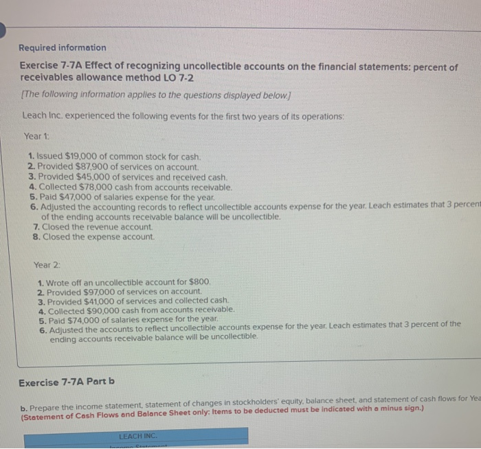 Required Information Exercise 7-7A Effect Of | Chegg.com