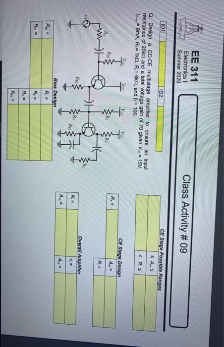 EE 311 Electronics Summer 2020 Class Activity #09 | Chegg.com