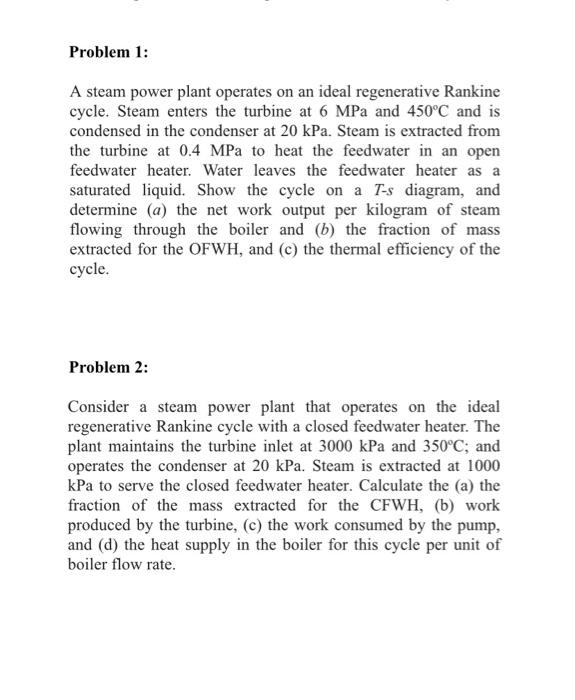 Solved Problem 1: A steam power plant operates on an ideal | Chegg.com