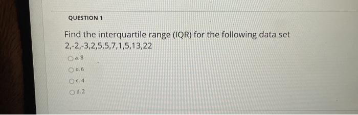 Solved QUESTION 1 Find the interquartile range (IQR) for the | Chegg.com