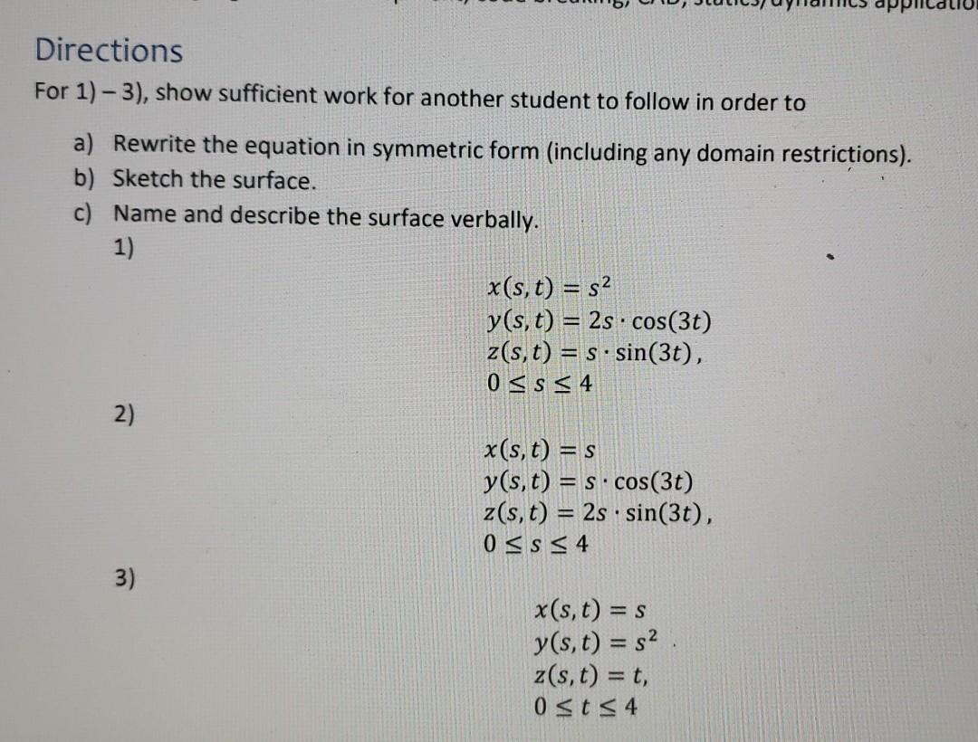 Solved Directions For 1) - 3), show sufficient work for | Chegg.com