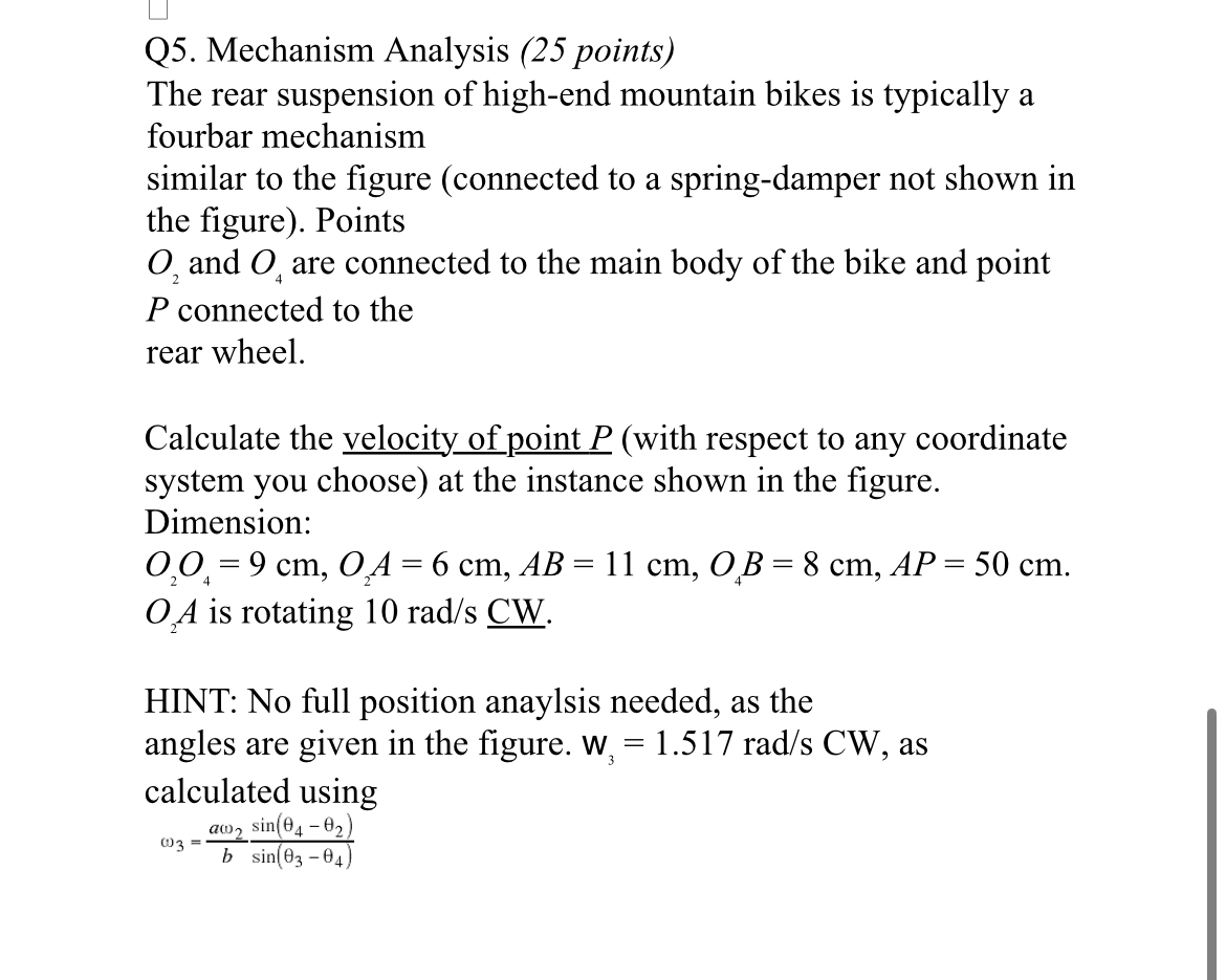 Solved Q5. ﻿Mechanism Analysis (25 ﻿points)The rear | Chegg.com