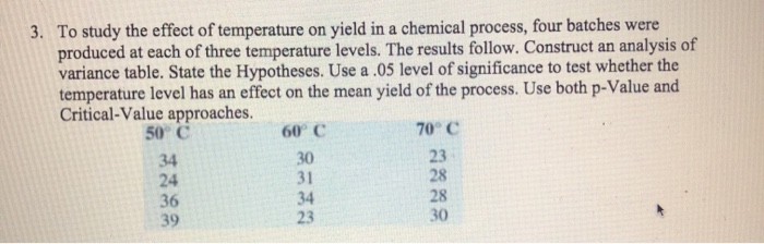 Solved 3. To study the effect of temperature on yield in a | Chegg.com