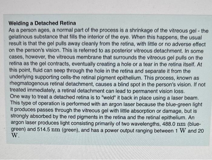 Solved Welding a Detached Retina As a person ages, a normal