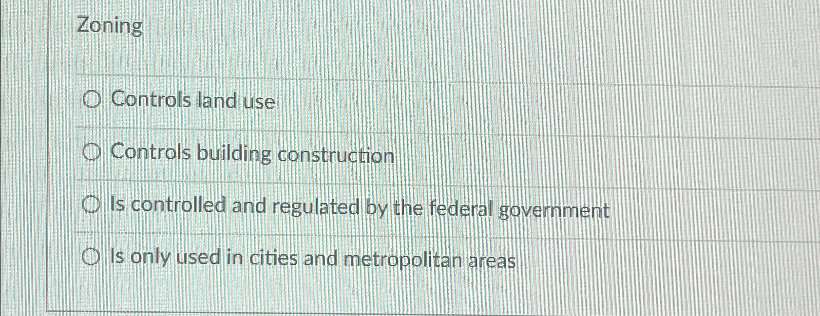 Solved ZoningControls land useControls building | Chegg.com