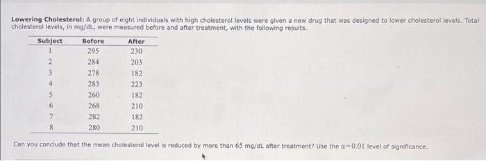 Solved Lowering Cholesterol: A group of eight individuals | Chegg.com