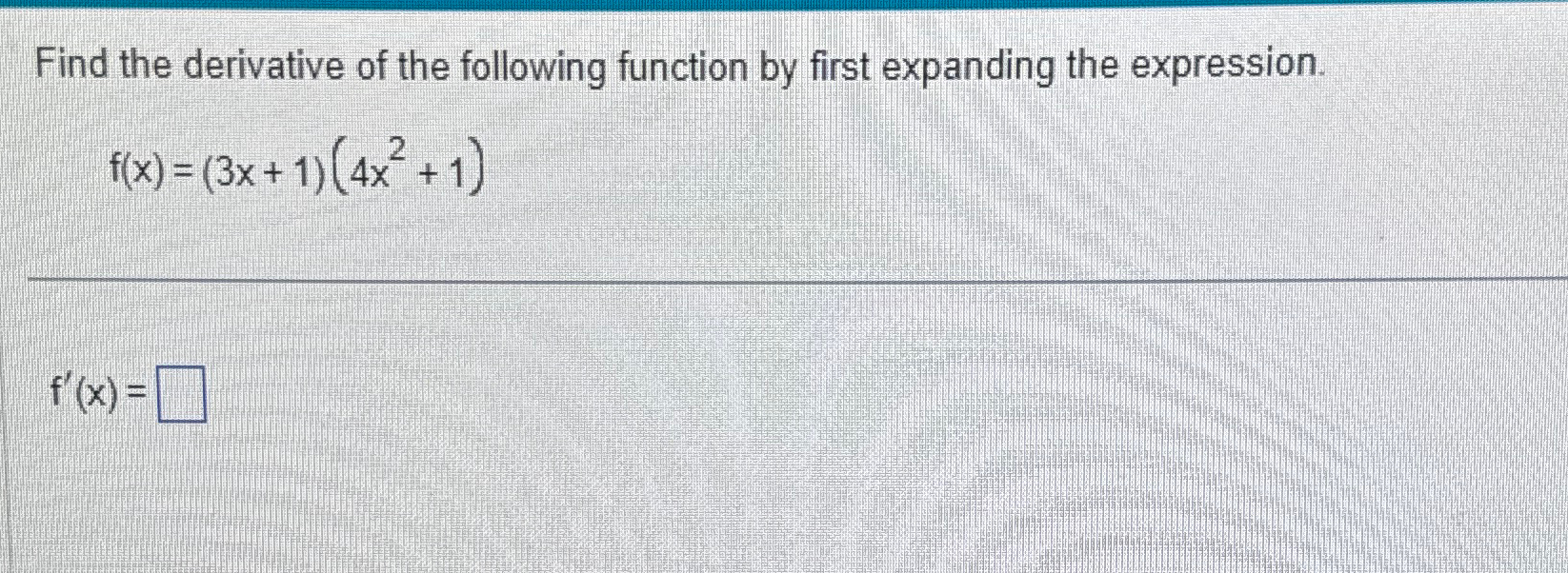 Solved Find the derivative of the following function by | Chegg.com