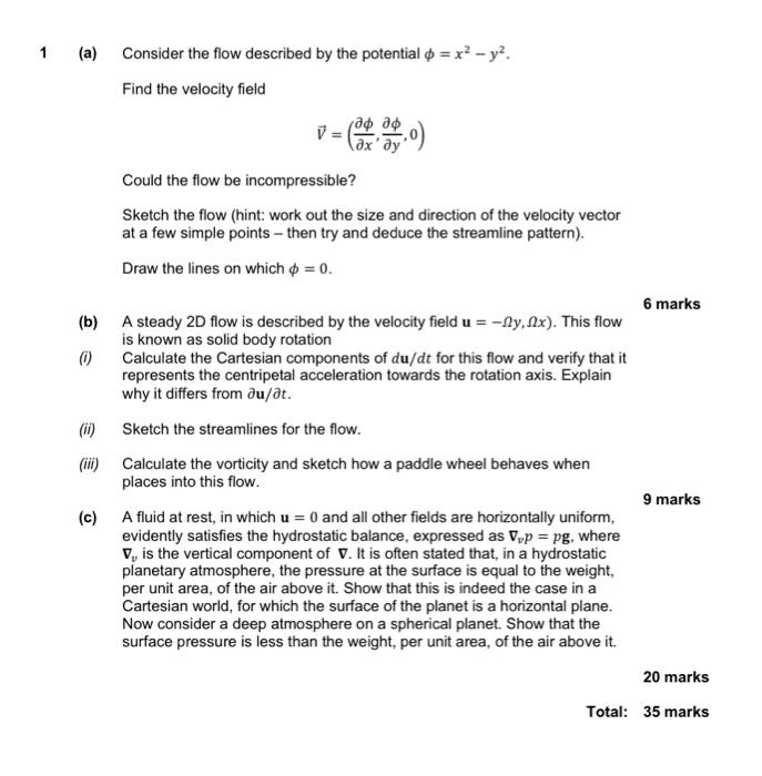 Solved (a) Consider the flow described by the potential | Chegg.com
