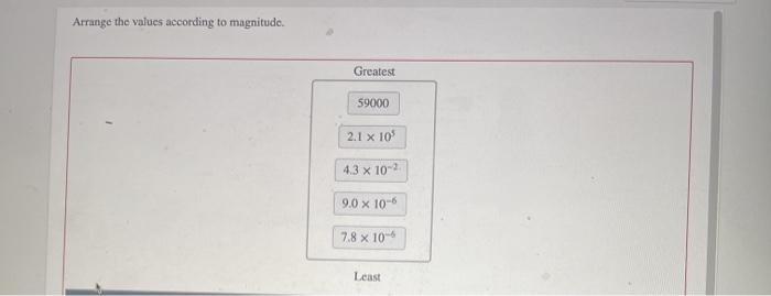 Solved Arrange The Values According To Magnitude. Greatest 