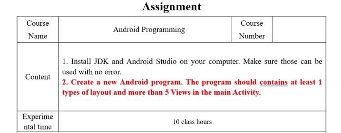 Solved Assignment Course Name Android Programming Course | Chegg.com