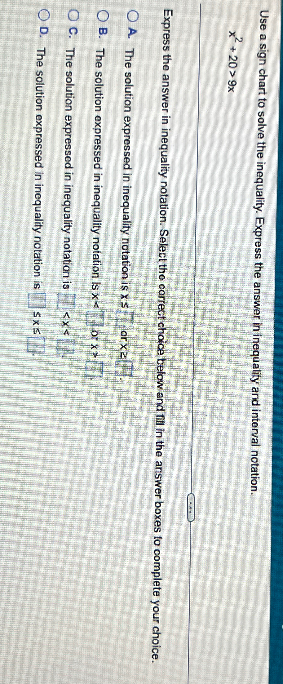 Solved Use a sign chart to solve the inequality. Express the | Chegg.com
