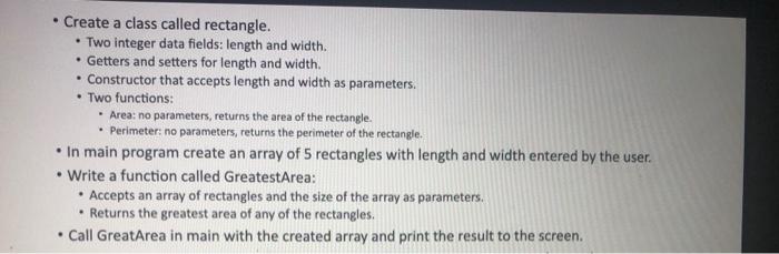 Solved . Create a class called rectangle. • Two integer data | Chegg.com