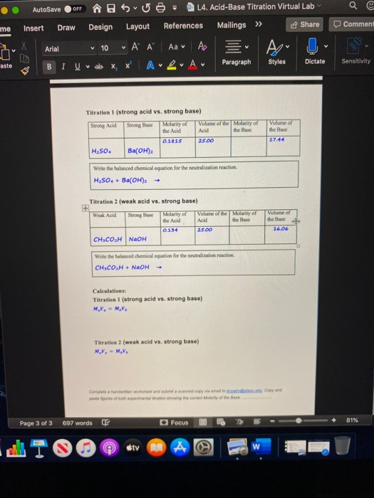 Solved Me Commen Autosave O 8 5 L4 Acid Base Titration Chegg Com