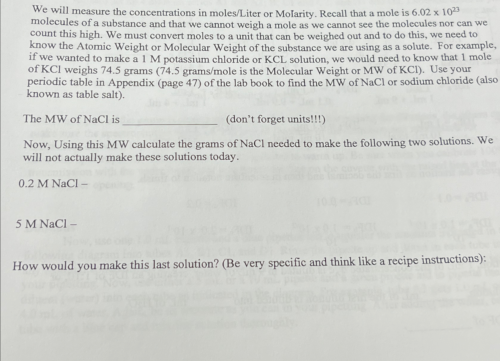 Solved We will measure the concentrations in moles/Liter or | Chegg.com