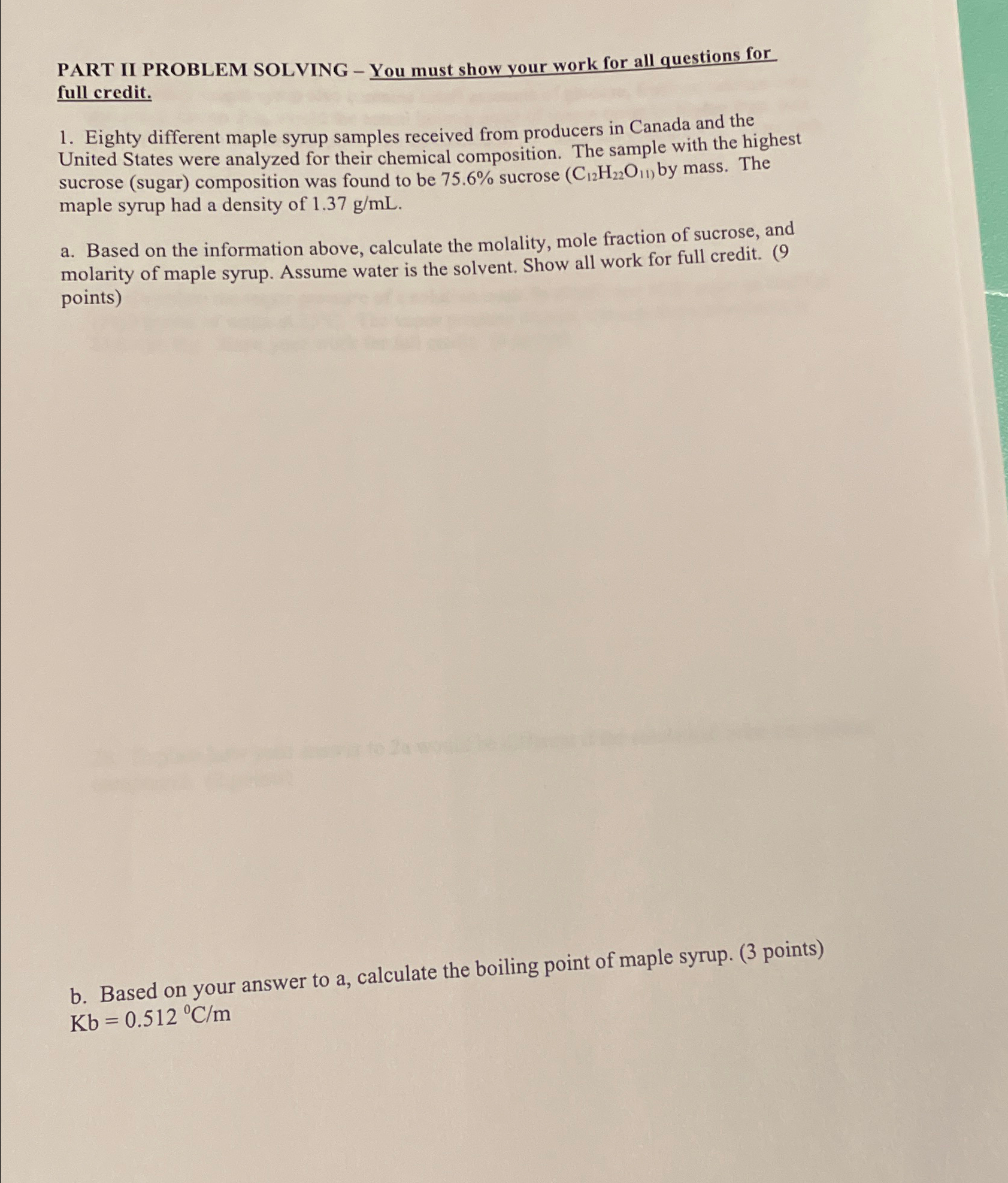 Solved PART II PROBLEM SOLVING - ﻿You must show your work | Chegg.com