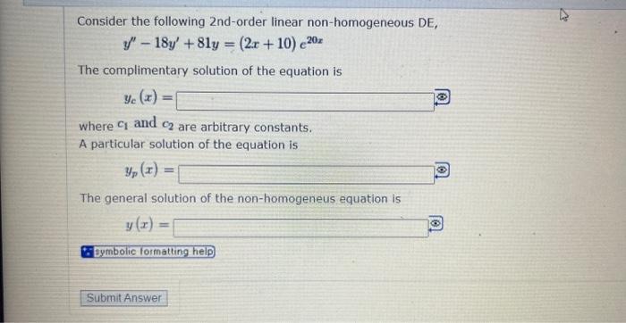 Solved Consider the following 2nd-order linear | Chegg.com