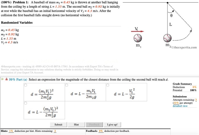 Solved (100%) Problem 1: A baseball of mass my = 0.45 kg is