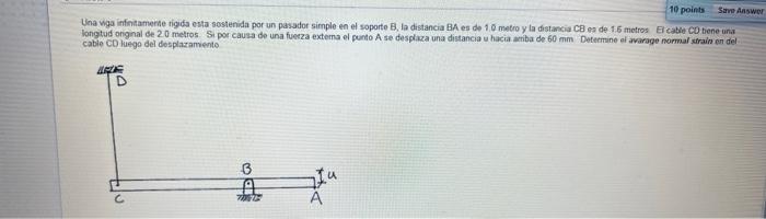 Uea wga infinitamerte rigida esta sostenida por un pasador simple en ef soporte B, la distancia BA es de 1.0 metro y la dista