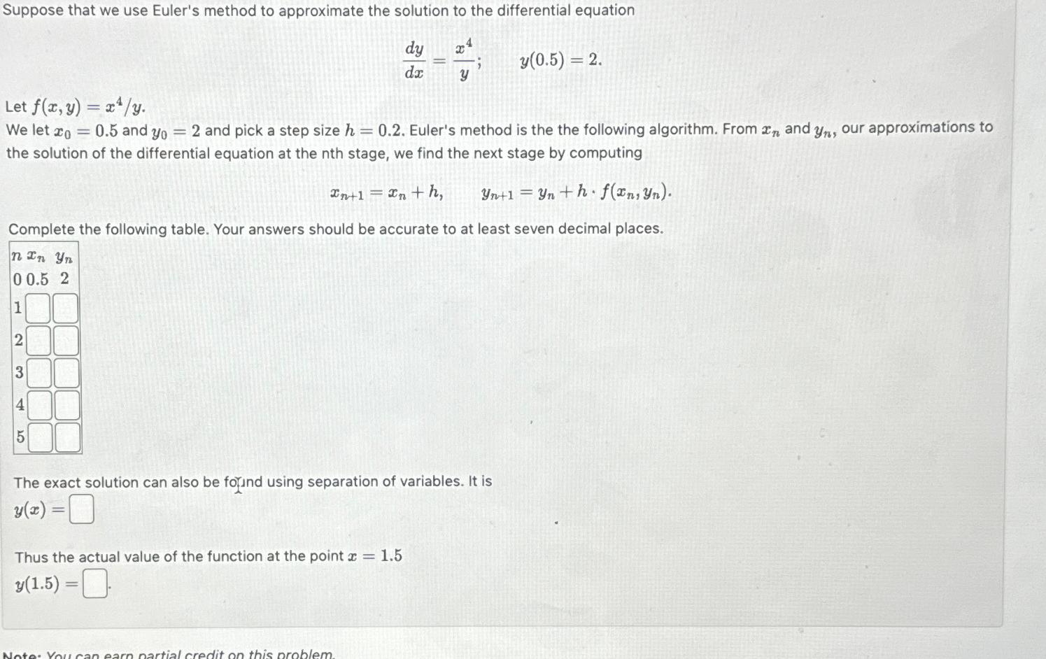 Solved Suppose That We Use Euler's Method To Approximate The | Chegg.com