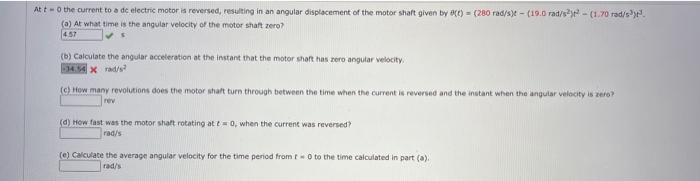 Solved At t=0 the current to o dc electric motor is | Chegg.com