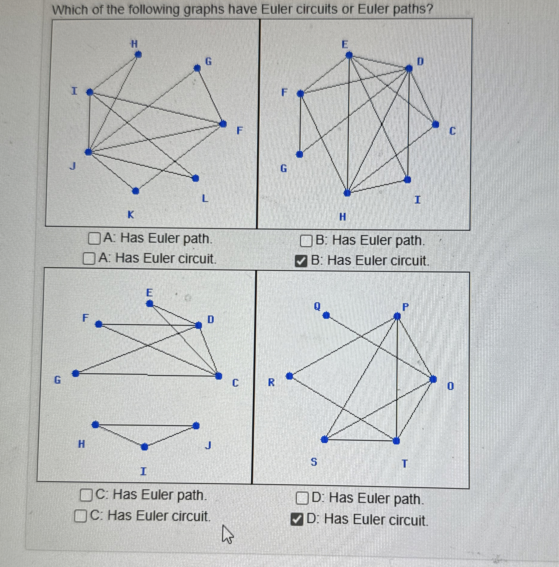 Solved Which of the following graphs have Euler circuits or | Chegg.com