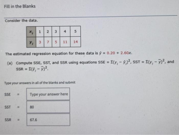 Solved Fill in the Blanks Consider the data. x 1 N 3 4 5 Y3 | Chegg.com