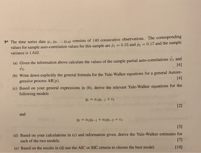 Solved 9" The time series data y1.92, ..., V140 consists of | Chegg.com
