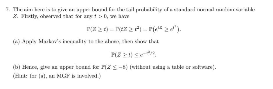 Solved 7. The aim here is to give an upper bound for the | Chegg.com