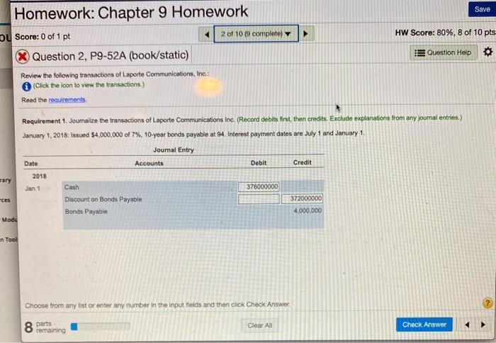 Solved Save HW Score: 80%, 8 of 10 pts Homework: Chapter 9 | Chegg.com