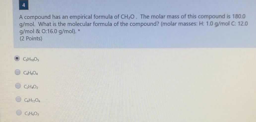 Solved 4 A Compound Has An Empirical Formula Of Ch20 The 3998