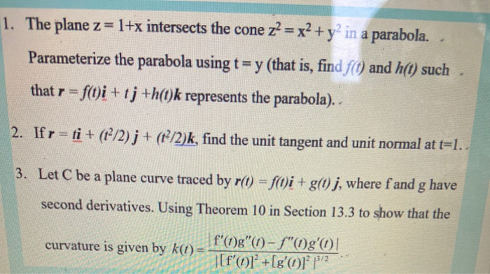 Solved 2 2 Al Plane Z 1 X Intersects Cone Zz X2 Y2 In A Chegg Com