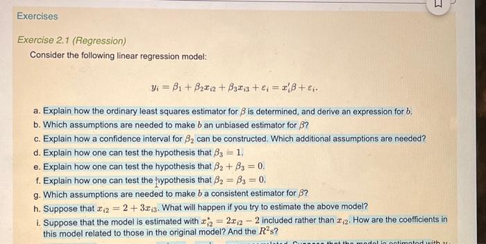 Solved Consider The Following Linear Regression Model 5056