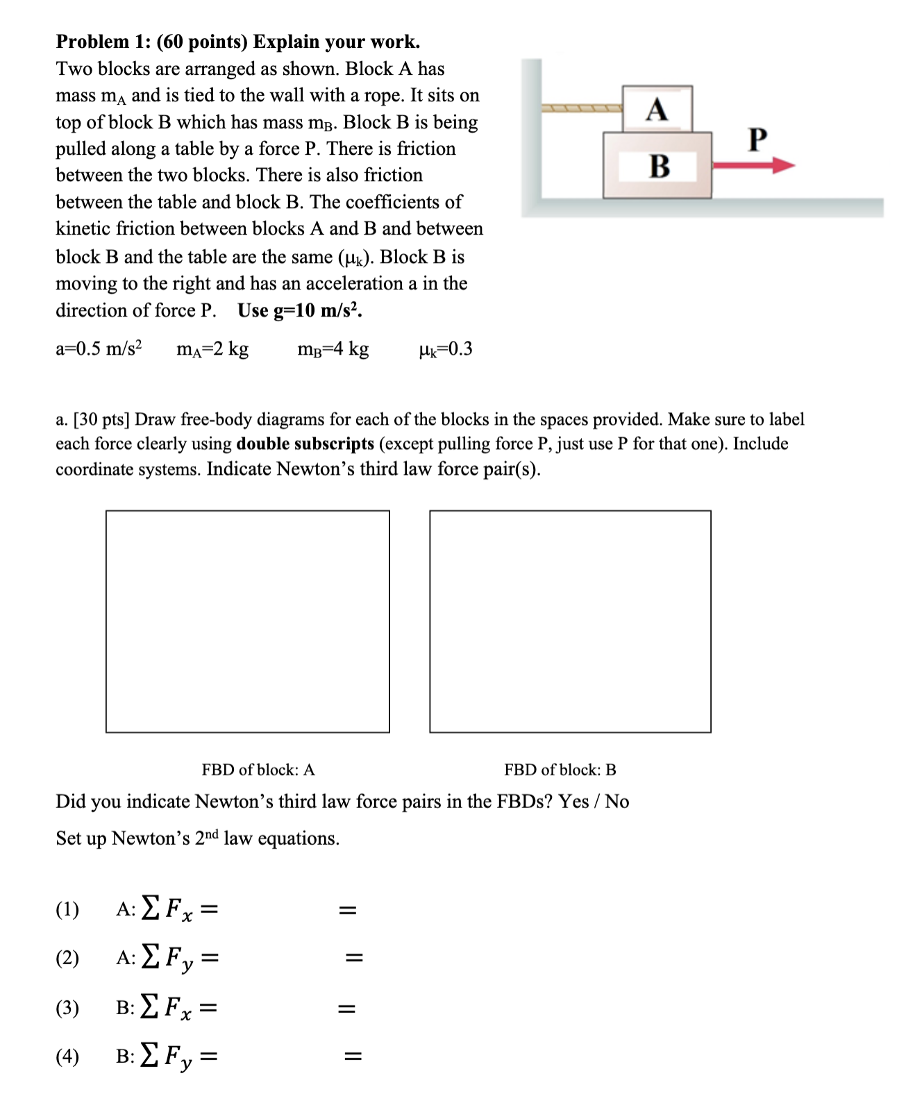 Solved Problem 1: (60 ﻿points) ﻿Explain your work.Two blocks | Chegg.com